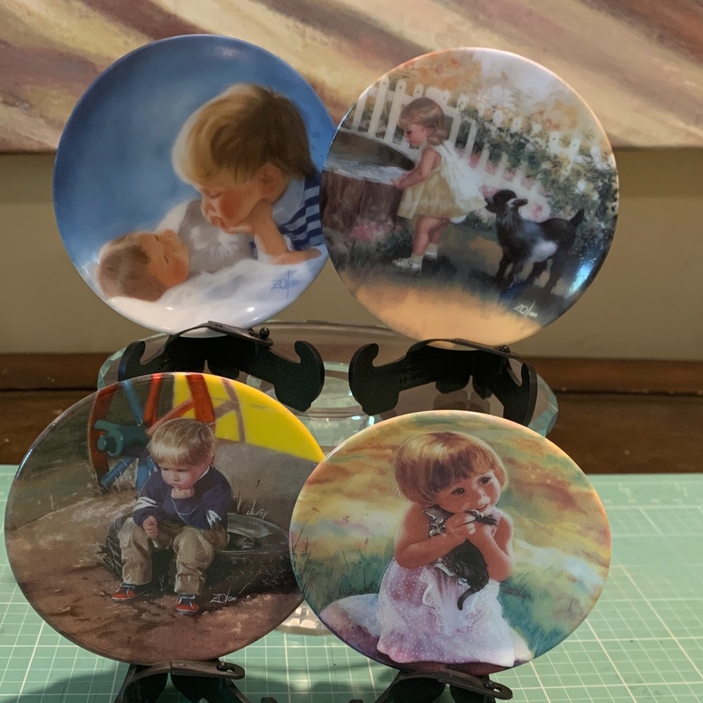 Set of Donald Zolan Decorative Collector Plates with Children and Animals Art